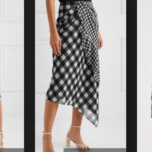 Self-Portrait Asymmetric Gingham Midi Skirt